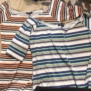 2 striped off the shoulder dresses
